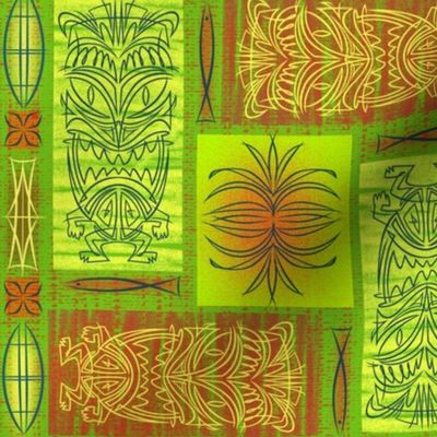Mid century Tiki pinstripe orange green