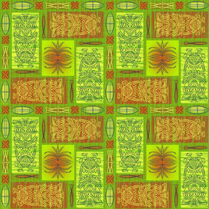 Mid century Tiki pinstripe orange green