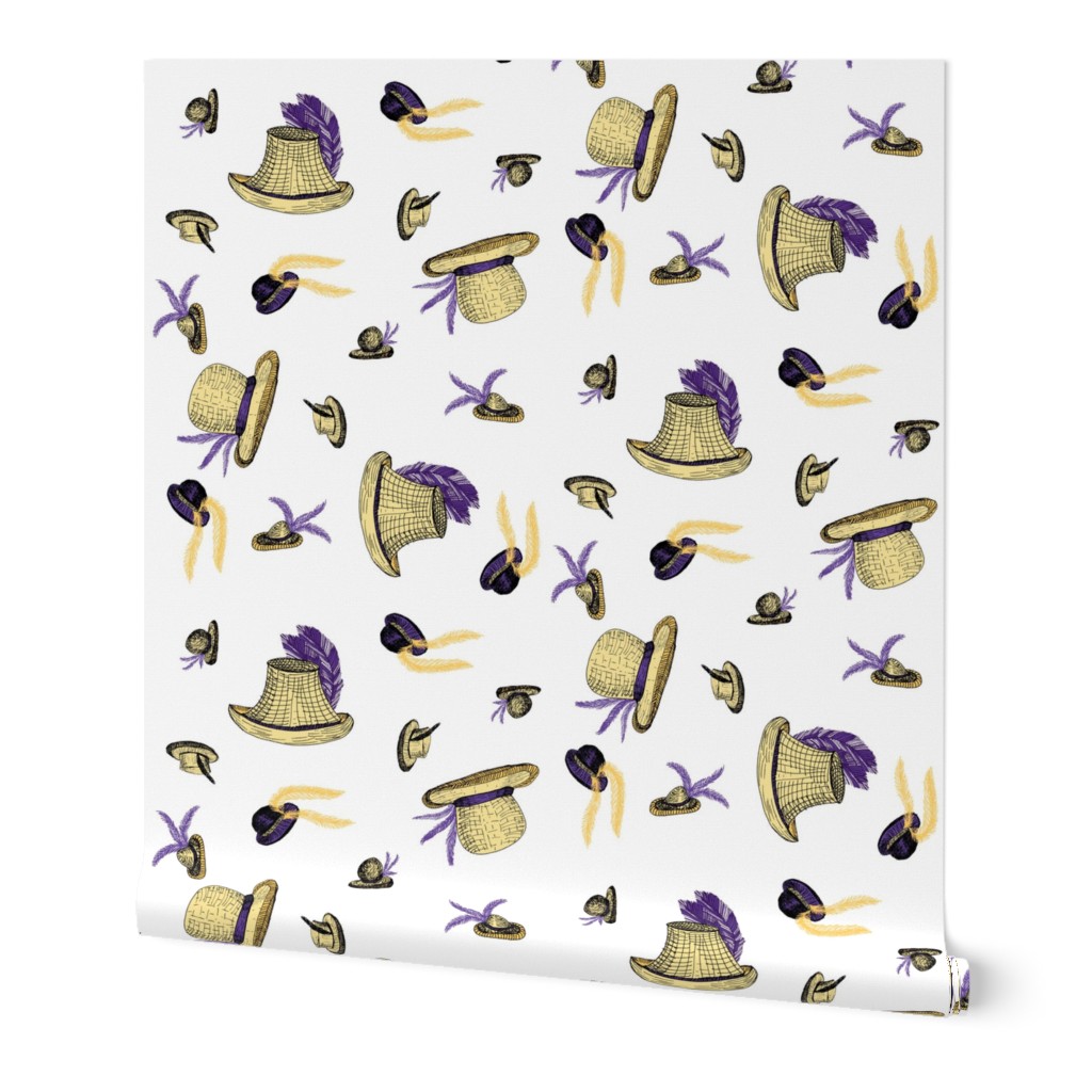 A Windy Day at the Races - Champagne Straw with Purple Plumes on White
