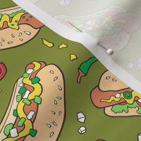 Hot Dogs Fast Food On Dark Green