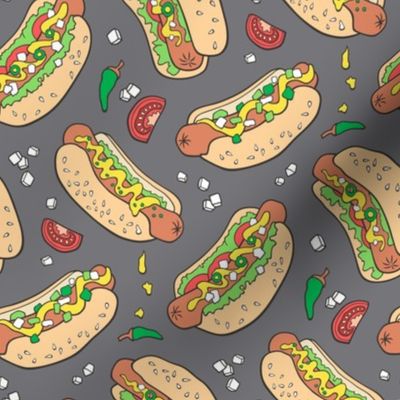 Hot Dogs Fast Food On Dark Grey