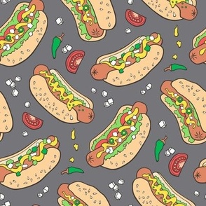 Hot Dogs Fast Food On Dark Grey