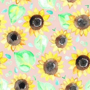 Cheerful Watercolor Sunflowers on Blush