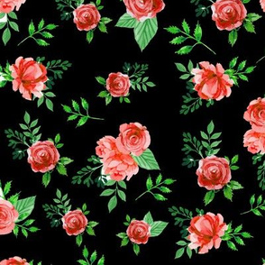 Vintage Roses Pattern on black background
