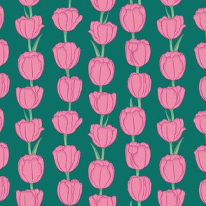 Pink Tulip Stripe on Teal