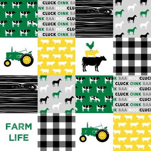 (2" small scale) farm life - wholecloth green, custom yellow, and black - woodgrain C19BS