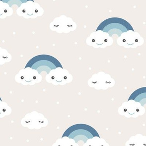 Kawaii love rainbow clouds dreamy night sky japan lovers design blue pastel winter