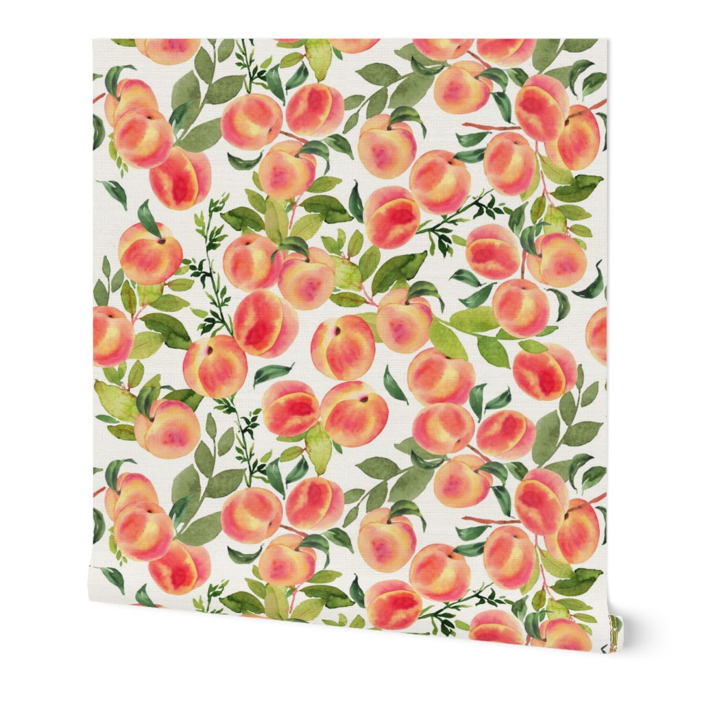 Watercolor Peaches // Small // White - Summer Fruit