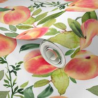 Watercolor Peaches // Small // White - Summer Fruit