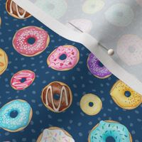 Rainbow Scattered Donuts on spotty navy - small scale