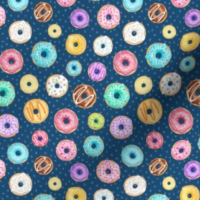 Rainbow Scattered Donuts on spotty navy - small scale