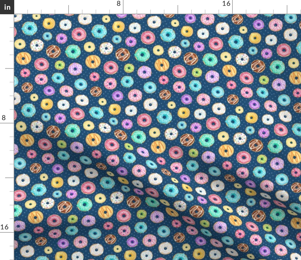 Rainbow Scattered Donuts on spotty navy - small scale