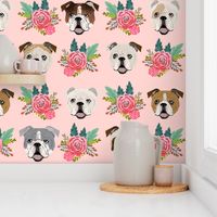 TINY - english bulldog pink florals fabric cute pink and mint floral fabric english bulldogs dog fabrics