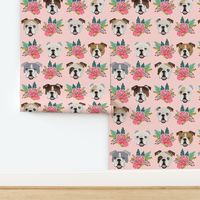 TINY - english bulldog pink florals fabric cute pink and mint floral fabric english bulldogs dog fabrics