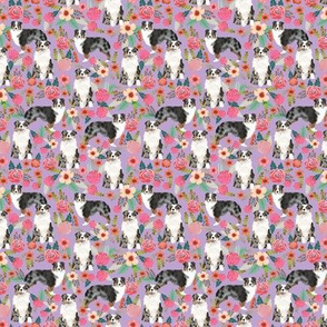 TINY - australian shepherd dog floral fabric aussie dog blue merle dog florals design - lilac