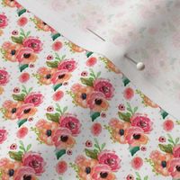 1" Floral Polka in White & Pink