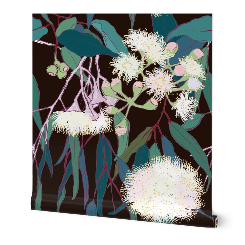 Australian Gumnut Eucalyptus Floral in White + Expresso