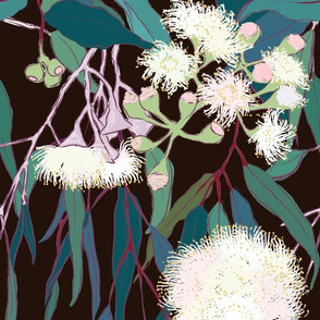 Australian Gumnut Eucalyptus Floral in White + Expresso