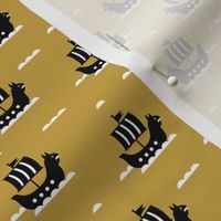 Little viking hero sea waves and vikings sailing boat cute ship design ochre yellow SMALL