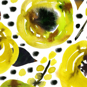 Large yellow watercolor floral with dots