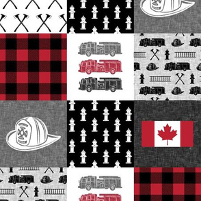 (3" scale) firefighter wholecloth - patchwork - red and black  - Canadian flag - C19BS