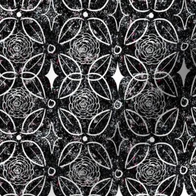 Stone Inlay of Roses and Leaves, Black, White 