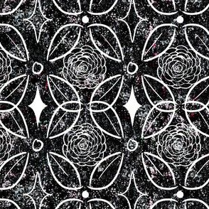 Stone Inlay of Roses and Leaves, Black, White 