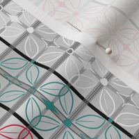 Butterfly Tile Stripes in Red, Teal, Gray, White
