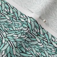 Teal and White Leaves in a Waterfall Pattern