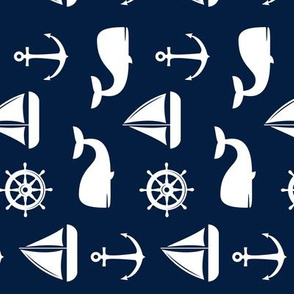nautical on navy - whale, sailboat, anchor,  wheel (90) C19BS