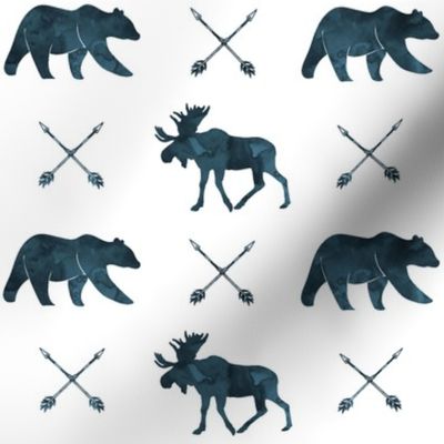 moose, bear, and arrows  || watercolor blues C19BS