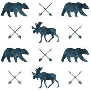 moose, bear, and arrows  || watercolor blues C19BS