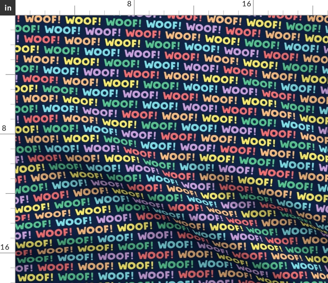 Woof! - Dog - rainbow on navy - LAD19