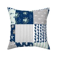 nautical cheater quilt // wholecloth navy mint and grey nautical fabric