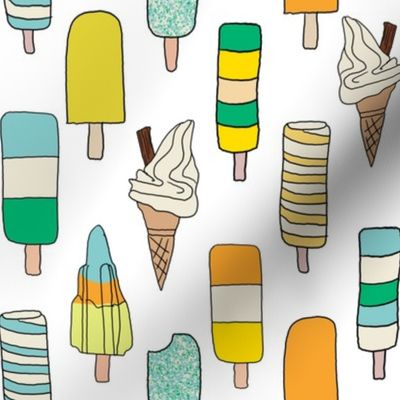 icecream fabric // - al19, food fabric, ice creams fabric, british ice cream fabric, 99 fabric, flake fabric, ice cream cones - white green