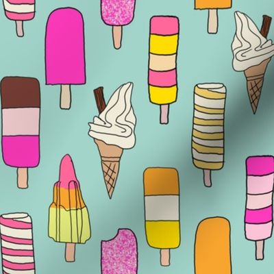 icecream fabric // - al19, food fabric, ice creams fabric, british ice cream fabric, 99 fabric, flake fabric, ice cream cones - pink and mint