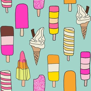 icecream fabric // - al19, food fabric, ice creams fabric, british ice cream fabric, 99 fabric, flake fabric, ice cream cones - pink and mint