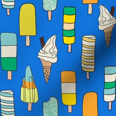 icecream fabric // - al19, food fabric, ice creams fabric, british ice cream fabric, 99 fabric, flake fabric, ice cream cones - electric blue