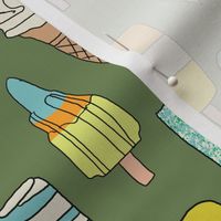 icecream fabric // - al19, food fabric, ice creams fabric, british ice cream fabric, 99 fabric, flake fabric, ice cream cones - dark green