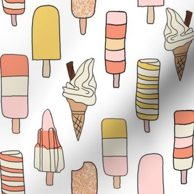 icecream fabric // - al19, food fabric, ice creams fabric, british ice cream fabric, 99 fabric, flake fabric, ice cream cones - white coral