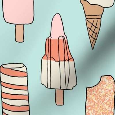 icecream fabric // - al19, food fabric, ice creams fabric, british ice cream fabric, 99 fabric, flake fabric, ice cream cones - mint