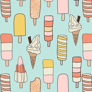 icecream fabric // - al19, food fabric, ice creams fabric, british ice cream fabric, 99 fabric, flake fabric, ice cream cones - mint