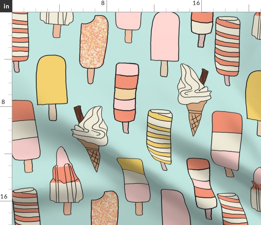 icecream fabric // - al19, food fabric, ice creams fabric, british ice cream fabric, 99 fabric, flake fabric, ice cream cones - mint
