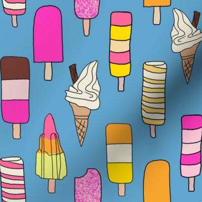 icecream fabric // - al19, food fabric, ice creams fabric, british ice cream fabric, 99 fabric, flake fabric, ice cream cones - blue