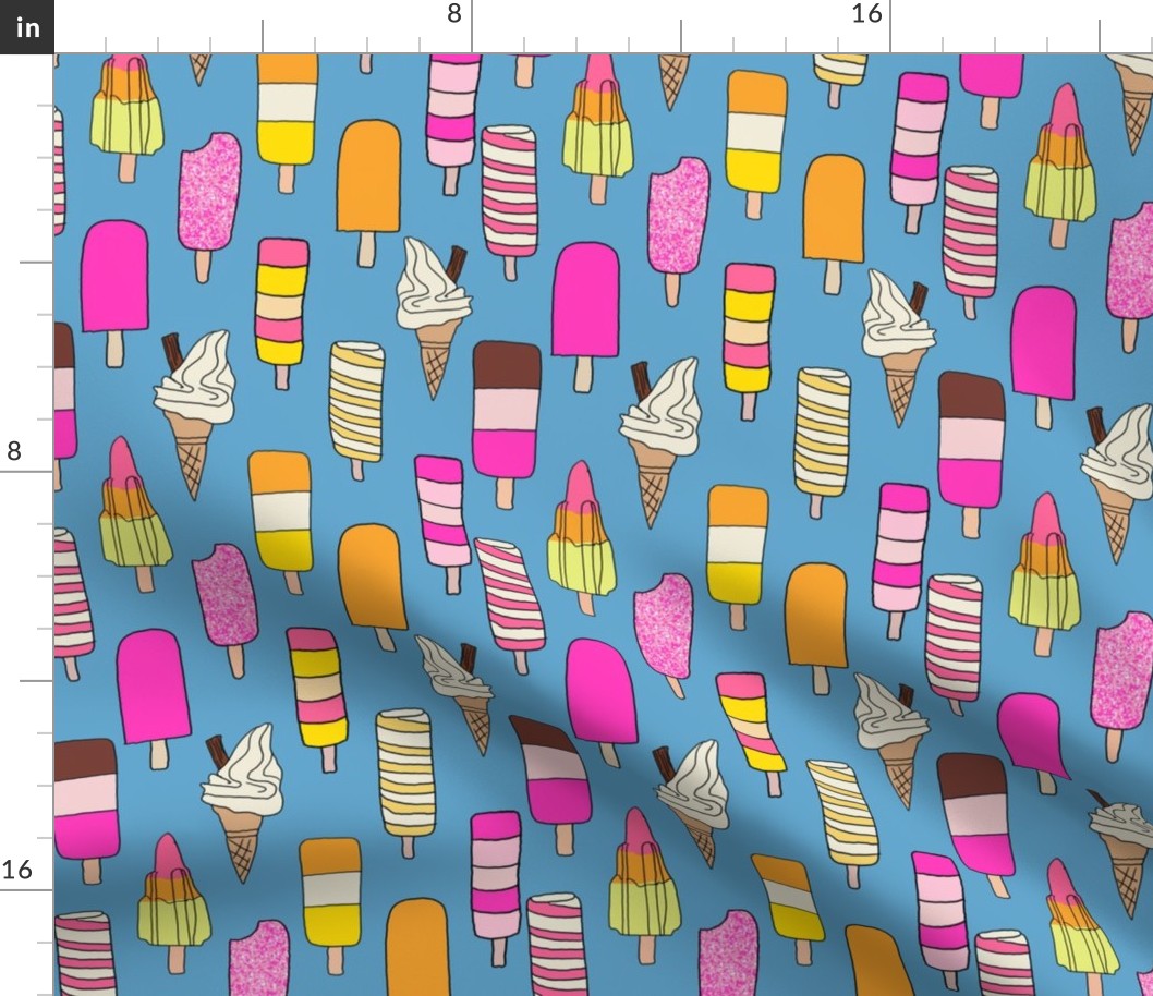 icecream fabric // - al19, food fabric, ice creams fabric, british ice cream fabric, 99 fabric, flake fabric, ice cream cones - blue