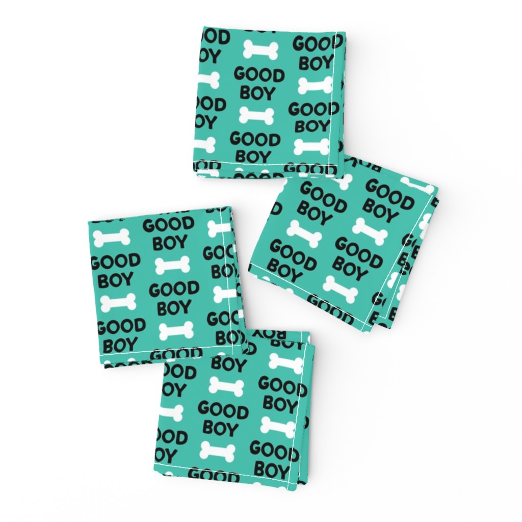 Good boy - dog bone - typography - black on teal -  LAD19