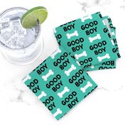 Good boy - dog bone - typography - black on teal -  LAD19