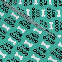 Good boy - dog bone - typography - black on teal -  LAD19