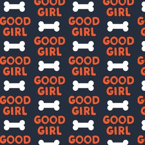 Good girl - dog bone - typography - blue and vintage red -  LAD19