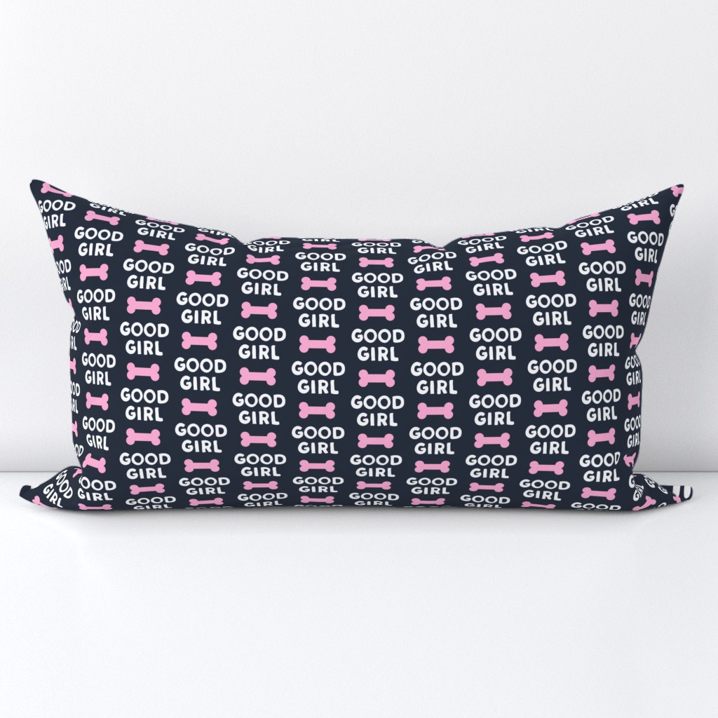 Good girl - dog bone - typography - pink on blue -  LAD19